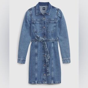 Gap Denim Mini Dress Long Sleeve Waist Tie Belt size 8 Light Wash